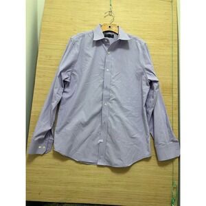 Banana Republic Mens Slim Fit Non Iron Gingham Dress Shirt Purple White 15-15.5